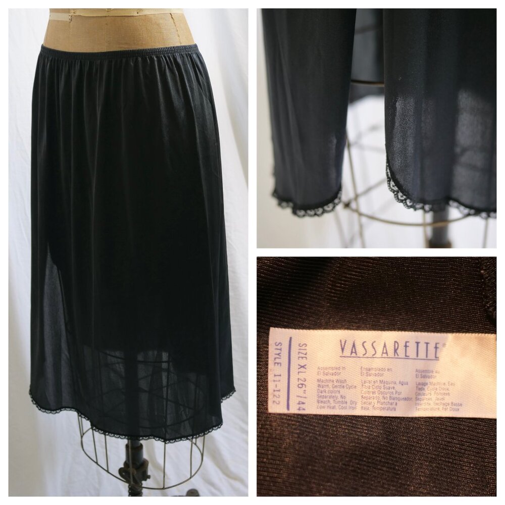 VASSARETTE Black Half Slip Skirt Petticoat LACE Nylon XL Style 11-122 EUC